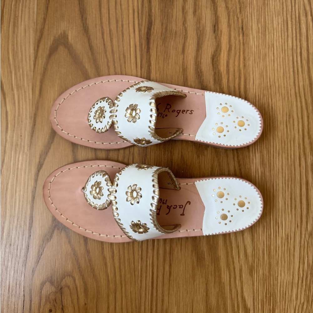 Jack Rogers Nantucket White & Gold Leather Sandal, Women's 5 - NWT/NWB - Picture 8 of 12